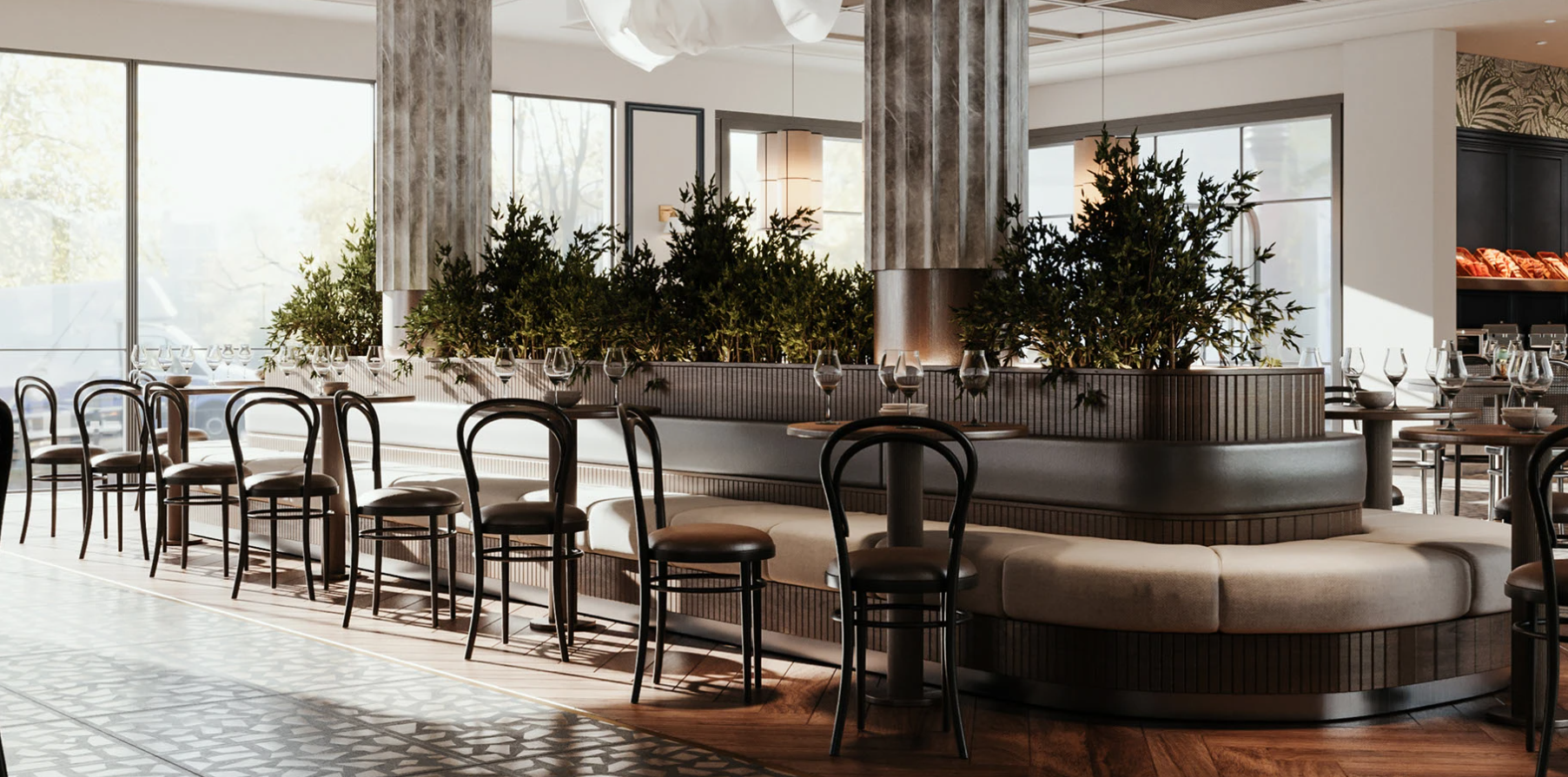 Modern restoran ve cafe iç mekan dekorasyon tasarımı